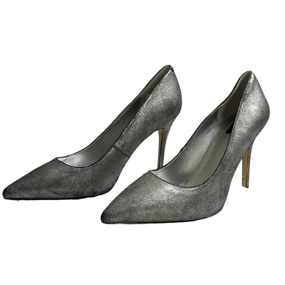 White House Black Market Silver Suede High Heel Pumps Size 7